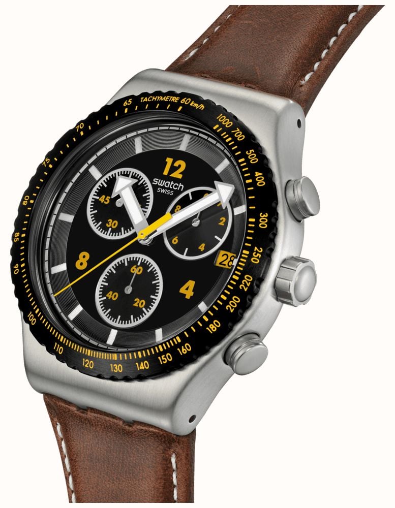 ★SWATCH★ [Headquarters] CANYON CHASER YVS530 Swatch CANYON CHASER (43mm) Black Chronograph Dial / Brown