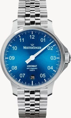 MeisterSinger Unomat Sunburst Medium Blue Stainless Steel UN918