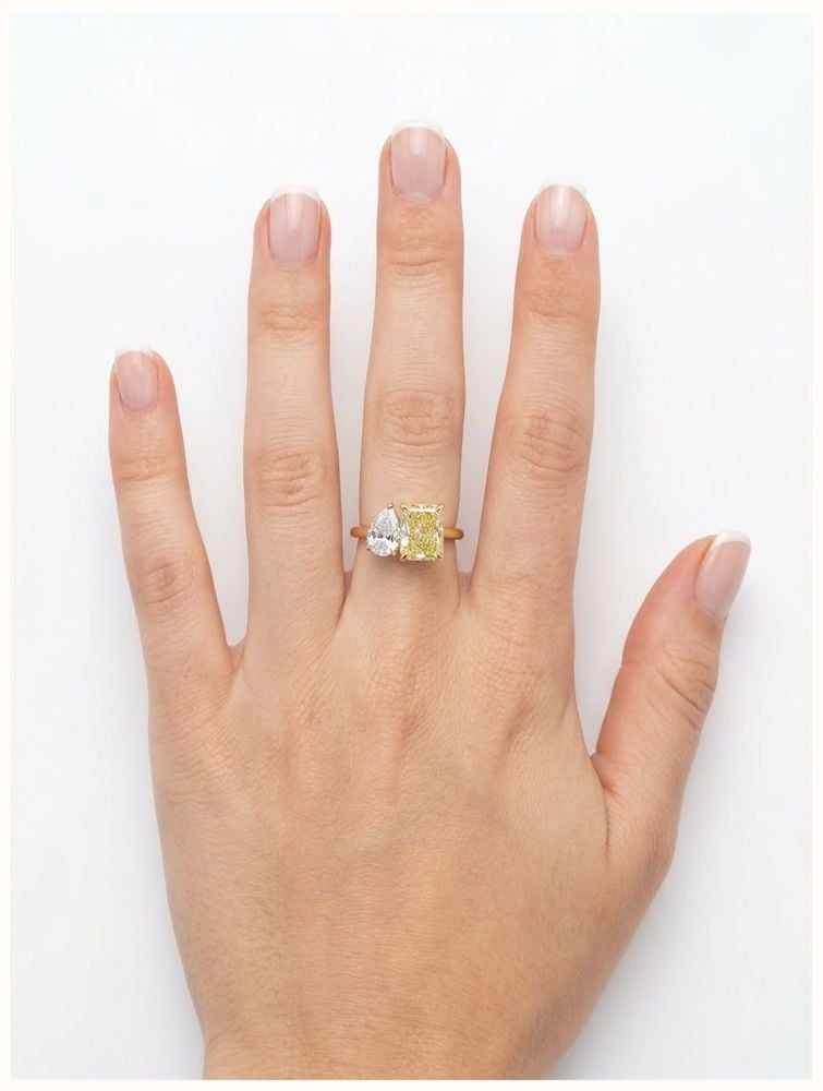 18ct Yellow Gold,Platinum Head LabGrown Diamond Yellow&White Toi Et MoiPear And Radiant Cut Ring J70164 - 备用视图 3