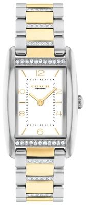 Coach Reese (24 mm) für Damen, weißes rechteckiges Zifferblatt/zweifarbiges Edelstahlarmband mit Kristallbesatz 14504318