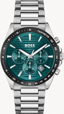 BOSS Chronograf Strike (41 mm) z teksturowaną tarczą w kolorze turkusowym / bransoletą ze stali nierdzewnej 1514241