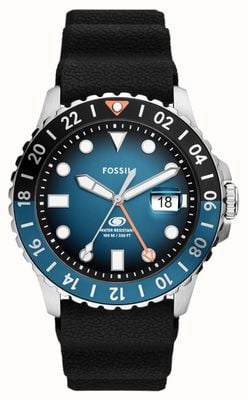 Fossil Mostrador azul masculino (46 mm) / pulseira de silicone preta FS6049