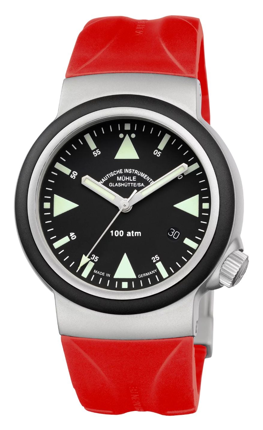 MÃ¼hle GlashÃ¼tte Sar rescue-timer bracelet caoutchouc rouge montre