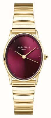 Rosefield Ovale (24 mm) bordeauxrode sunray wijzerplaat / vergulde roestvrijstalen band OVGSG-OV15