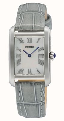 Seiko Caprice Classic (22,2 mm) Perlmuttzifferblatt / graues Lederarmband SWR099P1