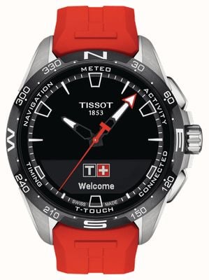 Tissot T-Touch Connect Solar Titan (47,5 mm) schwarzes Zifferblatt / rotes Kunststoffarmband T1214204705101