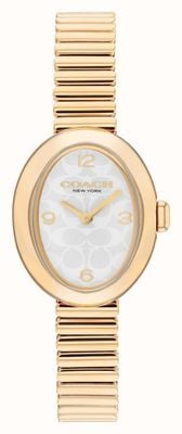 Coach Dames Sammy (22,5 mm) witte logo wijzerplaat / goudkleurige roestvrijstalen uitbreidingsband 14504573