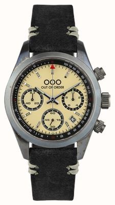 Out Of Order Kremowy sportowy chronografo (40mm) kremowa tarcza / czarny skórzany pasek OOO.001-23.CR.NE