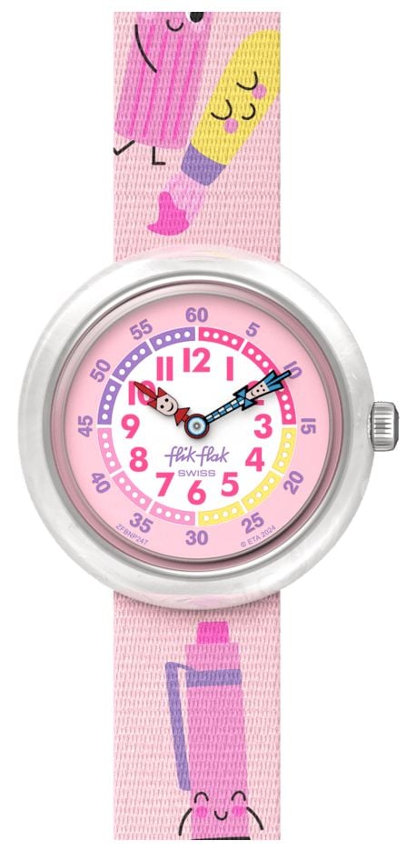 Flik Flak Dans mon sac (31,85 mm) cadran blanc et rose / montre