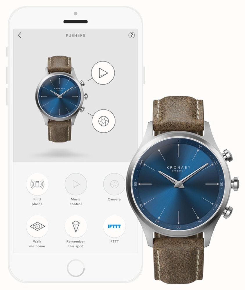 Kronaby 41 mm sekel blauwe wijzerplaat truffel leren band A1000-3759 S3759/1 - alternatieve weergave 3