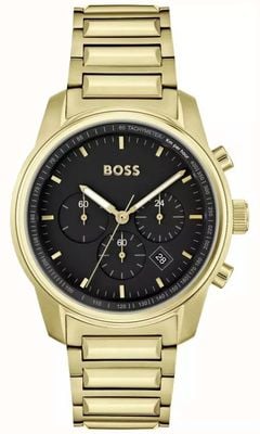 BOSS Traccia maschile | quadrante cronografo nero | bracciale in acciaio inossidabile color oro 1514006