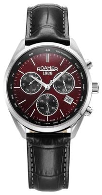 Roamer Pro Chrono masculino (42 mm) mostrador bordô / pulseira de couro preta 993819 41 65 02