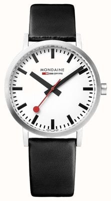 Mondaine Clásico 36 mm | cuero negro | reloj de esfera blanca A660.30314.16SBB