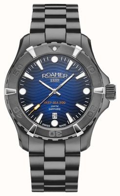 Roamer Homens | mar profundo 200 | mostrador azul | pulseira de aço preto pvd 860833 44 45 70