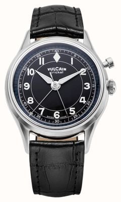 Vulcain Cricket Classique Hand-Wound Alarm Calibre (39mm) Black Dial / Black Calf Leather Strap Watch 100268B07.BAN248