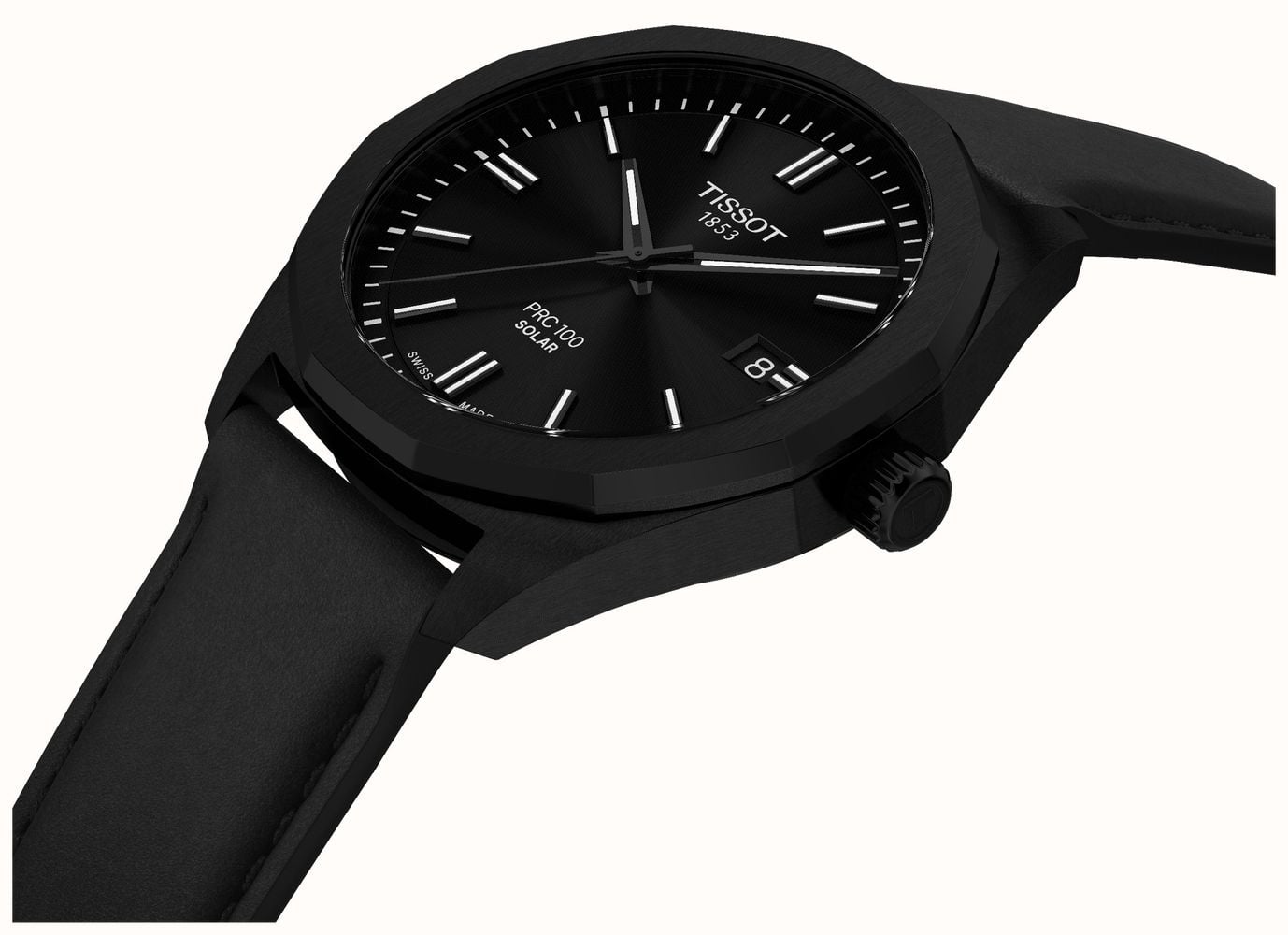 Tissot PRC 100 Solar (39mm) Black Dial / Black Leather Strap ...