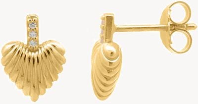 Burren Jewellery 18k Gold Plate Small Ribbed Heart Studs With Cz Attached E1398