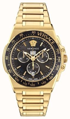 Versace 男士希腊回纹极限计时码表（45 毫米）黑色表盘/金色不锈钢表链 VE7H00623
