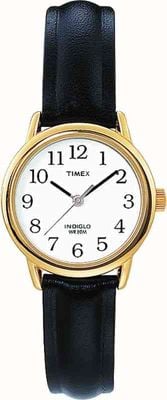 Timex Cinturino in pelle nera facile da leggere cassa placcata in oro T20433