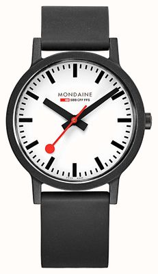 Mondaine Essence quartzo preto pulseira de borracha natural mostrador branco MS1.41110.RB