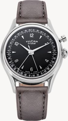 Vulcain Cricket Tradition Hand-Wound Alarm Calibre (39mm) Black Dial / Grey Leather Strap Watch 100268A05.BAC213