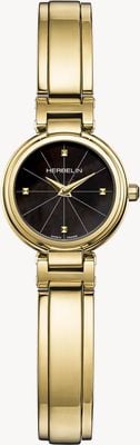 Herbelin Lady H Quarzuhr (22 mm) mit schwarzem Perlmuttzifferblatt und goldfarbenem PVD-beschichtetem Edelstahlarmband 17312BMP1N49