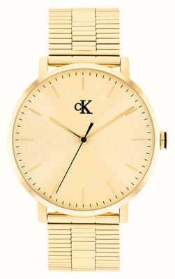 Calvin Klein CK Real Three-Zeiger Quarz (42 mm) Goldzifferblatt / Gold PVD-beschichtetes Edelstahlarmband 25200549