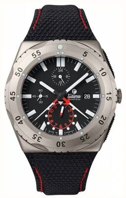 Tutima Glashütte Cronógrafo automático M2 Pioneer (46,5 mm) con esfera negra aterciopelada y correa de kevlar negra. 6451-02