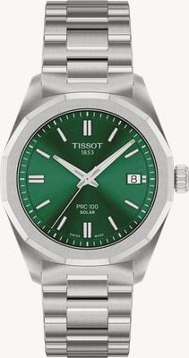 Tissot PRC 100 Solar (34mm) Green Sunray Dial / Stainless Steel Bracelet T1518221109100