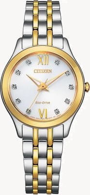 Citizen Women's Silhouette Diamond Eco-Drive White Dial Two-Tone Stainless Steel Bracelet EM1014-50A