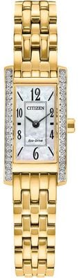 Citizen Zegarek Eco-drive petite palidoro (14 mm) z tarczą z masy perłowej / bransoletą ze stali nierdzewnej w kolorze złotym PVD EG7112-59D