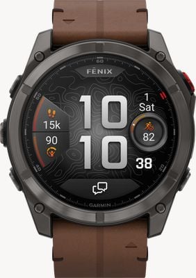 Garmin Fenix 8 Pro 51 mm AMOLED Saphir Premium Multisport GPS Carbongrau DLC mit kastanienbraunem Leder + schwarzem Silikonarmband 010-03199-40