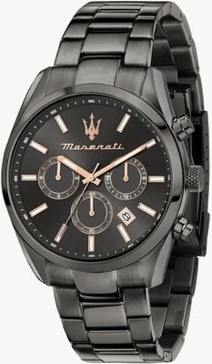 Maserati Herren-Attrazione (43 mm) mit schwarzem Zifferblatt und schwarzem Edelstahlarmband R8853151001