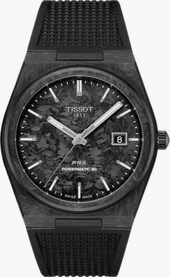 Tissot PRX Powermatic 80 - Forged Carbon Edition (40.5mm) Black Carbon Dial / Black Rubber Strap T1379079720100