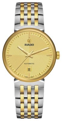 RADO Florence Automatic 39mm Embossed Gold Dial Two Tone Stainless Steel Bracelet R48903253 James Moore Co. Jewellers of Distinction Since 1997 in Kenilworth Warwickshire