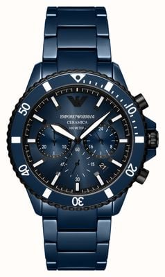 Emporio Armani Cadran chronographe bleu pour homme (43 mm) / bracelet en céramique bleue AR70009