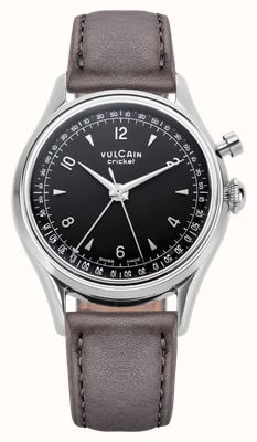 Vulcain Cricket Tradition Hand-Wound Alarm Calibre (39mm) Black Dial / Grey Leather Strap Watch 100268A05.BAC213
