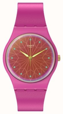 Swatch Неоново-розовый циферблат цвета «фушия» (34 мм)/розовый силиконовый ремешок SO28P110
