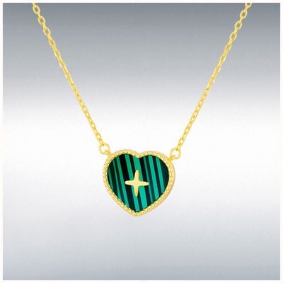 IBB Silver Gold Plated Malachite Heart Necklace 16"+2 8.13.7850