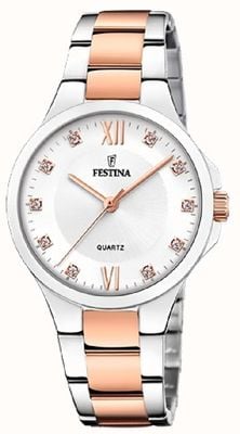 Festina Damas rosa-pltd. reloj con juego de circonitas y brazalete de acero F20612/1