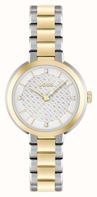 BOSS Damessena (34 mm) witte wijzerplaat / tweekleurige roestvrijstalen armband 1502761
