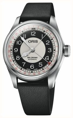 ORIS Große Krone, Zeigerdatum, Bullseye-Zifferblatt (38 mm), grau-schwarzes Zifferblatt / schwarzes Cervo Volante-Lederarmband 01 754 7779 4061-07 5 19 25