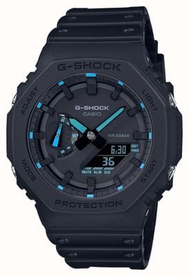 Casio G-Shock 2100 Utility Black Series con detalles en azul GA-2100-1A2ER