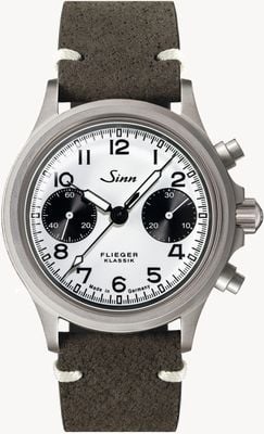 Sinn 356 パイロット クラシック w バイコンパックス (38.5mm) マットシルク ホワイト文字盤 / ブラウン レザー 356.0201 LEATHER