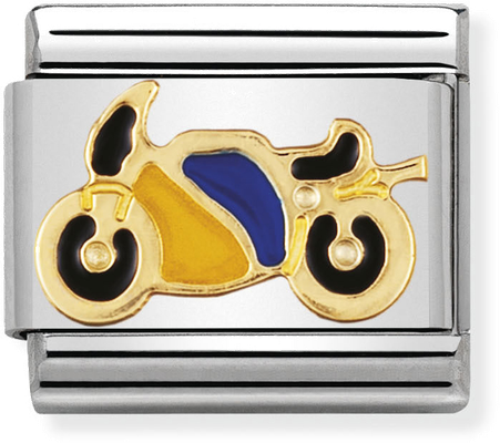 Nomination Classic Motorbike 18ct Gold & Steel Enamel Charm 030203/40