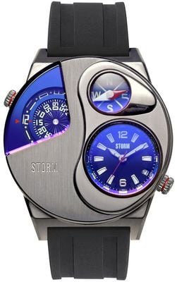 STORM Navitrek (45 mm) für Herren, blaues, lasersilbernes Zifferblatt/schwarzes Gummiarmband 47538/LB