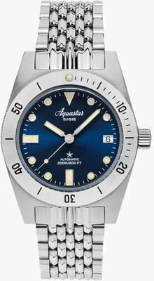 Aquastar モデル 60 スティールブルー リミテッドエディション (37mm) ブルーサンレイダイヤル / ステンレススチールブレスレット & NATOストラップ M60-STEELBLUE