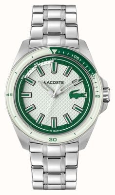 Lacoste Capbreton com três ponteiros, quartzo (43 mm), mostrador verde claro e pulseira de aço inoxidável. 2011496