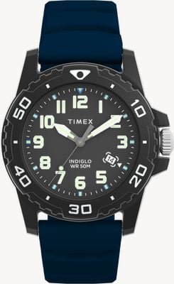Timex 潜水员款式（42 毫米）黑色表盘/蓝色硅胶表带 TW5M61100