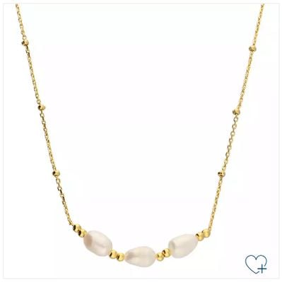 Silver Gold Plated 3 Pearl Bead Necklace H4916/Y